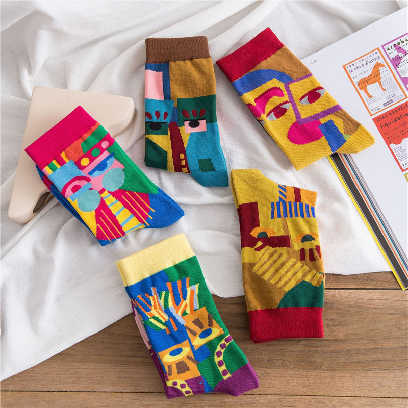 Title 2, Womens mid-tube cotton socks with color matchi...