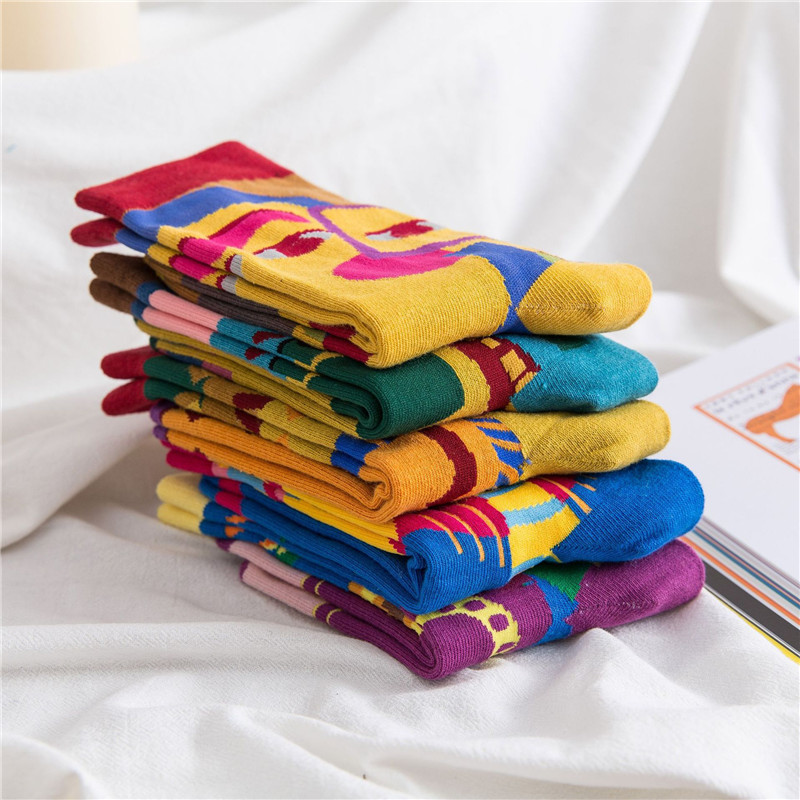 Title 7, Womens mid-tube cotton socks with color matchi...