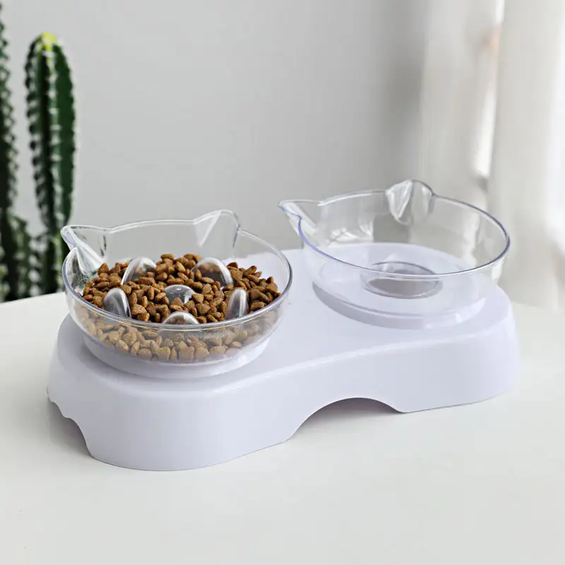 Protect The Cervical Spine Plastic Cat Bowl With Oblique Mouth Double Bowl