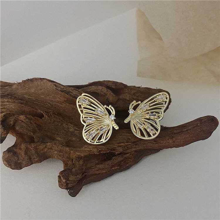 Temperament Full Diamond Zircon Hollow Butterfly Earrings