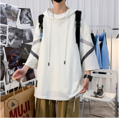 Loose Large Unisex Hip Hop Hooded  Sleeve T-Shirt