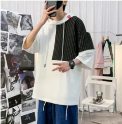 Loose Large Unisex Hip Hop Hooded Sleeve T-Shirt - White - View 1