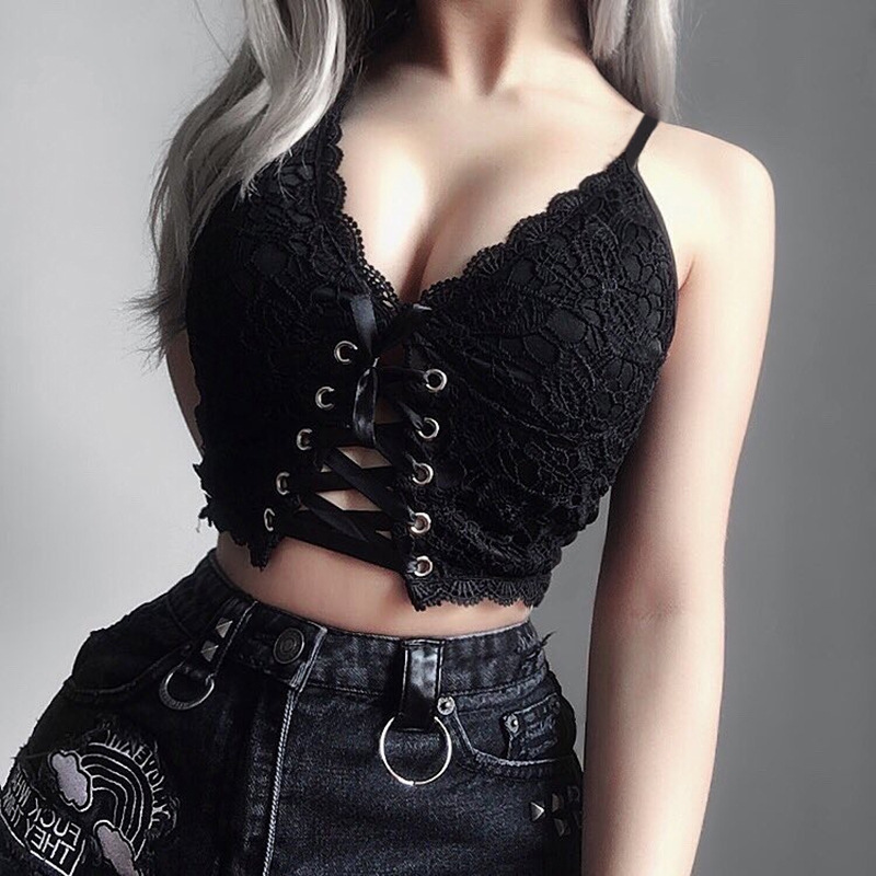 Title 5, Dark V-neck lace camisole womens outer wear sex...