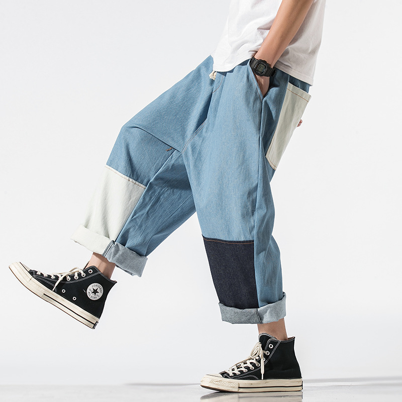 Men's Color Block Wide-Leg Jeans For Spring And Summer
