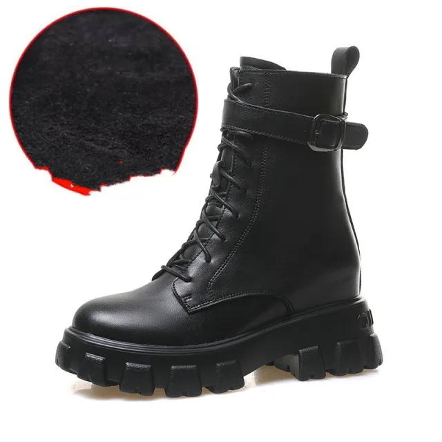 Lace up Increased Platform Martin Boots Black - Shop at LoveMi