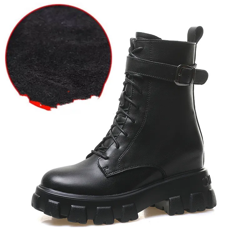 Lace-up Increased Platform Martin Boots - Black
