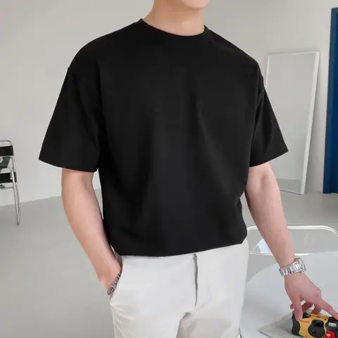 Men's Loose Solid Color T-shirt Short Sleeve Fashion Brand