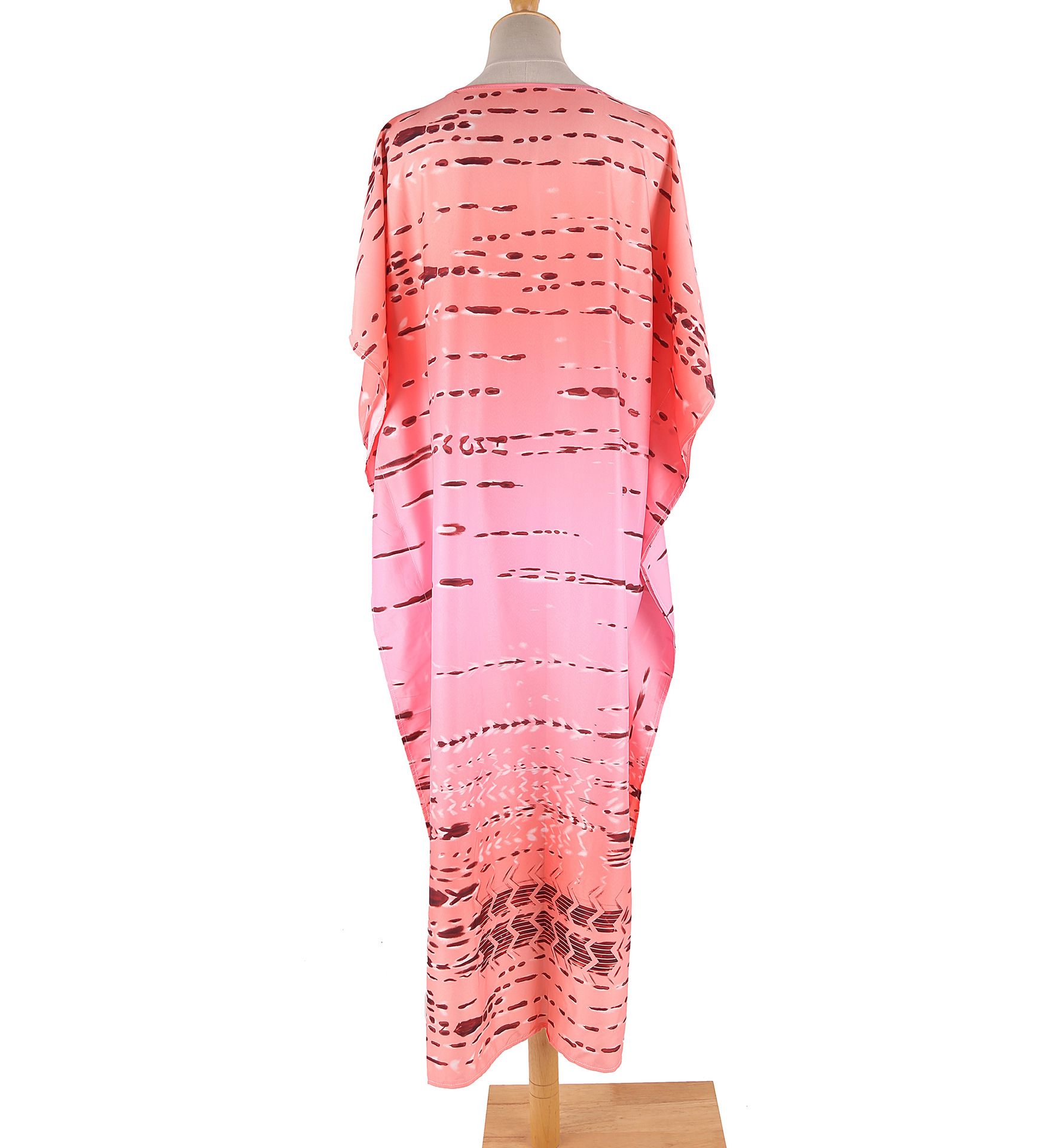 Beauty tie-dye Pink Stripe Printed Beach Blouse Sexy V-neck Robe Vacation Sun Protection Shirt Dress