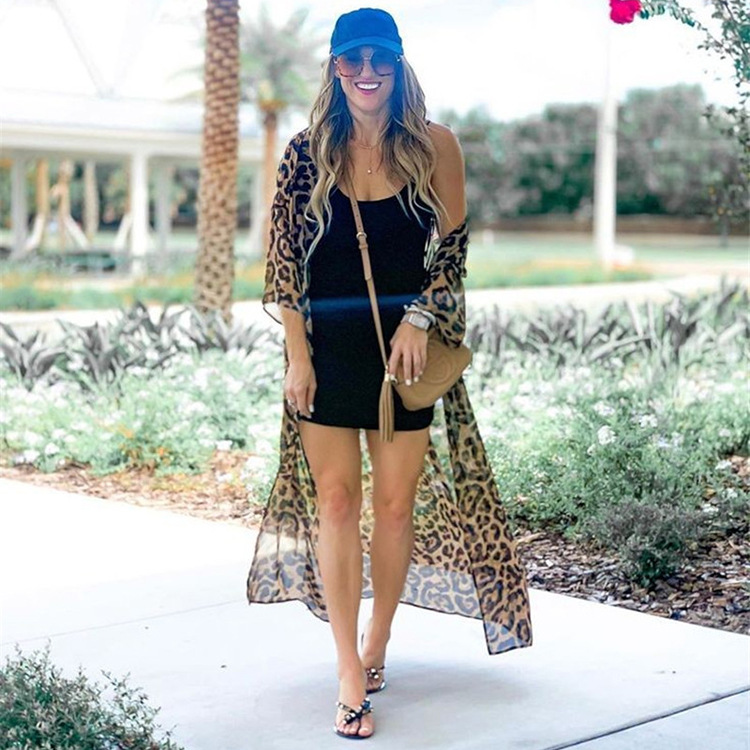 Chiffon Leopard Dot Print Beach Blouse Sexy Cardigan Robe