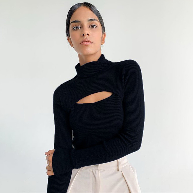 Pullover Long-sleeved Solid Color Hollow Knit Top