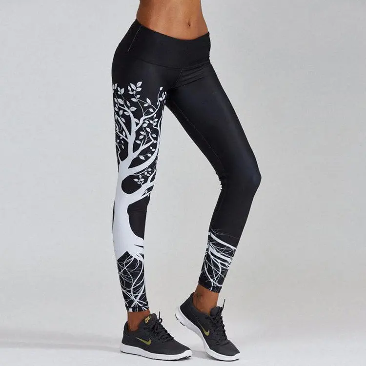 Printed Black Big Tree Buttocks High Waist Sports Fitness