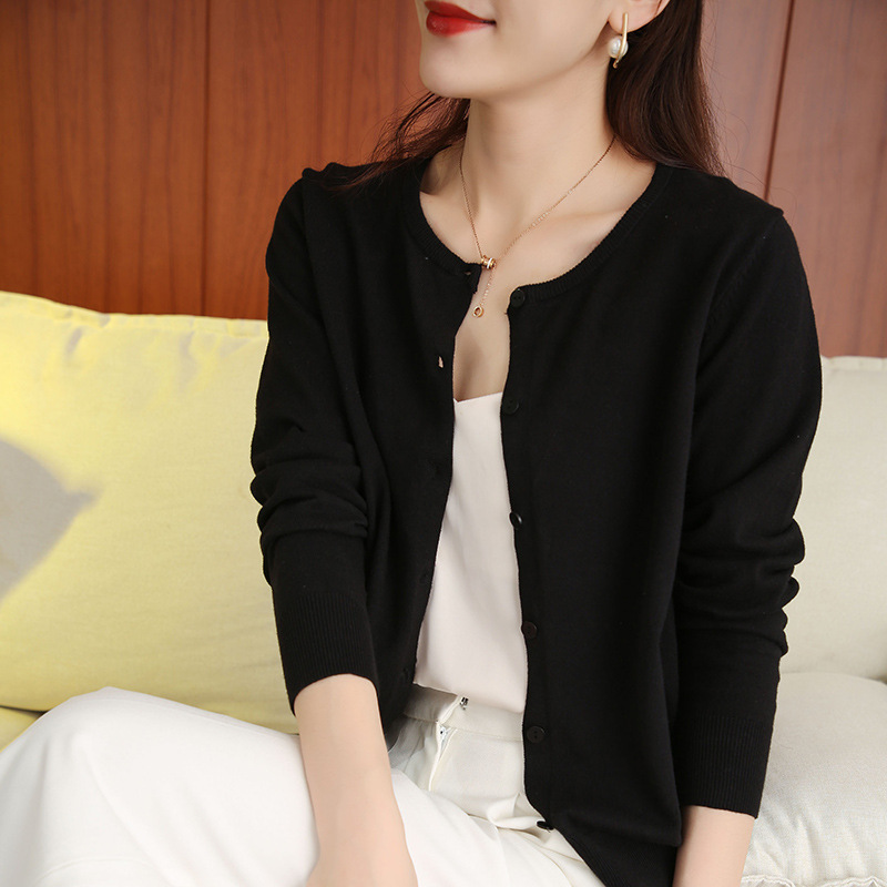 Women's Round Neck Knitted Wool Sweater Top Sweater Coat