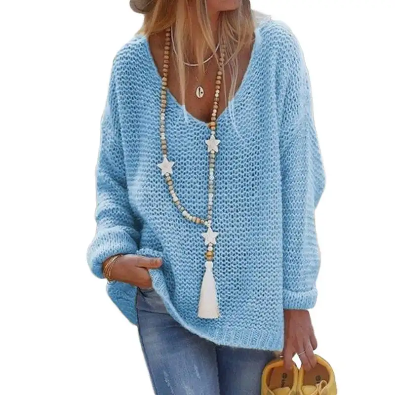 Knit Sweater V-neck Long-sleeved Knitted Top
