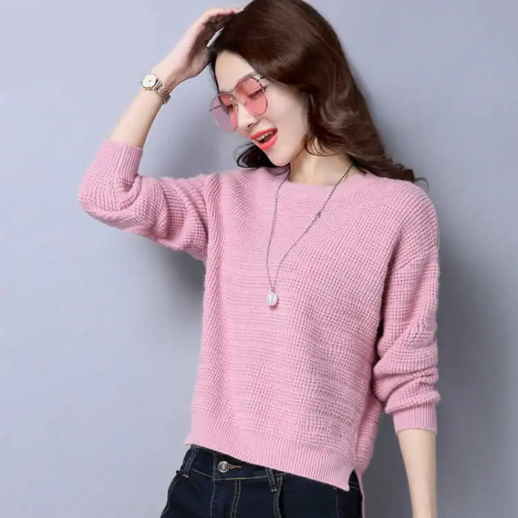 Round Neck Sweater Women's Pullover Split Bottoming Shirt Sweater