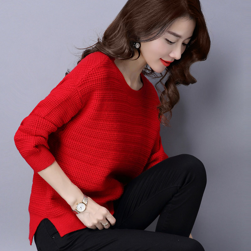 Round Neck Sweater Women's Pullover Split Bottoming Shirt Sweater
