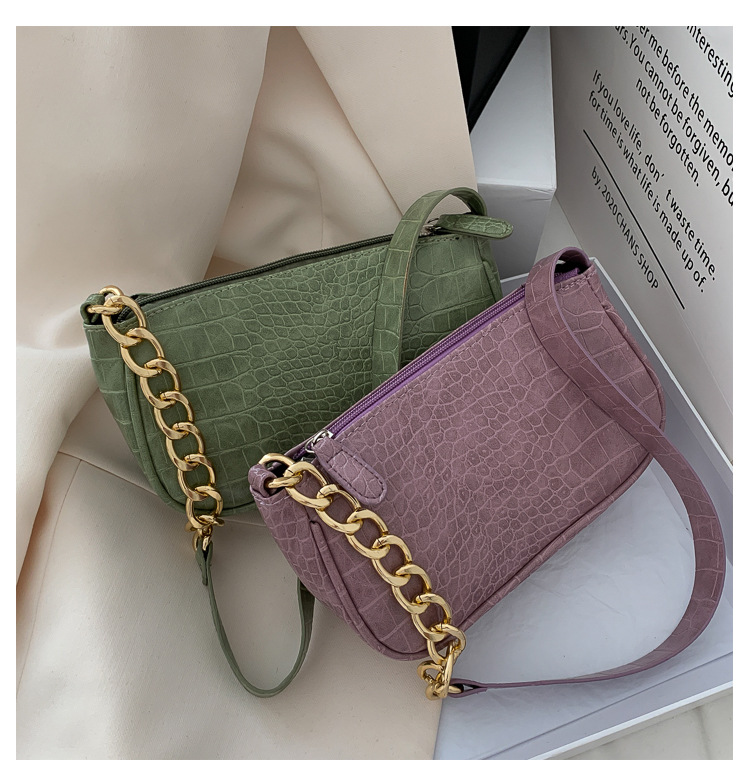 Crossbody Bag New Fashion Crocodile Pattern Chain Baguette Bag Underarm Bag