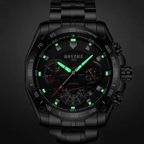 BOYZHE Certified Brand Watch Steel Belt Week Display Luminous