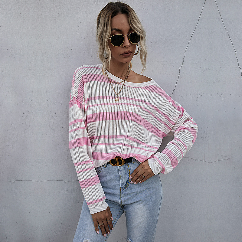 Women's Thin Striped Knitted Sweater With Long Sleeves