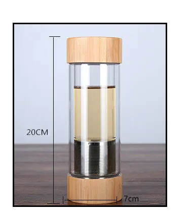 Double Mouth Bamboo Lid New Gift Water Cup 400ML Creative Cup Transparent Glass Customized Advertising Logo Transparent - Shop at LoveMi