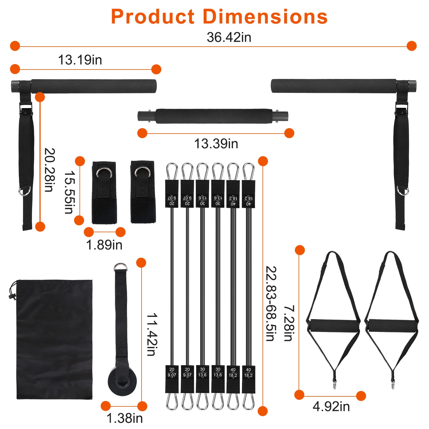 100LBS OR 180LBS Band Options - 1Pc Pilates Bar Kit Multifunctional Pilates Yoga Toning Bar Full Body Exercise Equipment Set For Beginners Intermediates Professionals 4 Elastic Resistance Bands — foto 2