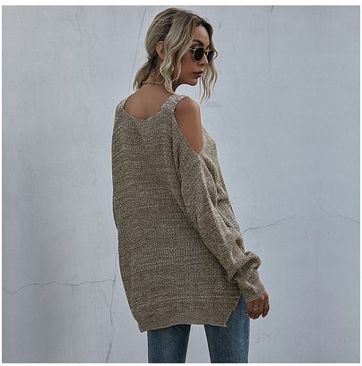 Title 2, Solid Color Off-shoulder Mid-length Sweater