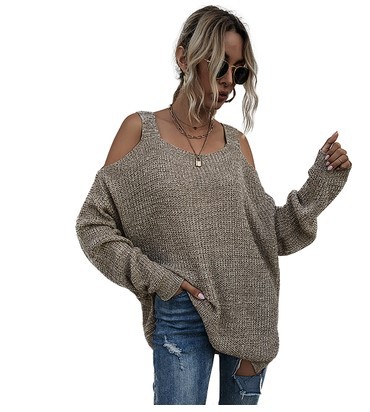 Title 6, Solid Color Off-shoulder Mid-length Sweater