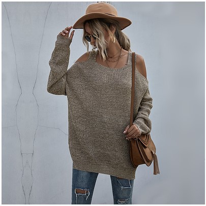 Title 3, Solid Color Off-shoulder Mid-length Sweater