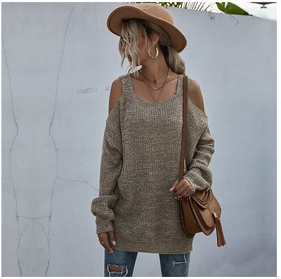 Title 4, Solid Color Off-shoulder Mid-length Sweater