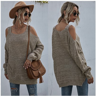 Title 5, Solid Color Off-shoulder Mid-length Sweater