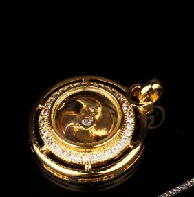 Time To Revolve In A Circle Crystal Windmill Pendant - Gold