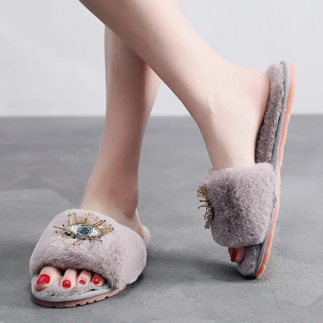 Can Wear Eyelash Slippers Grey - Shop at LoveMi