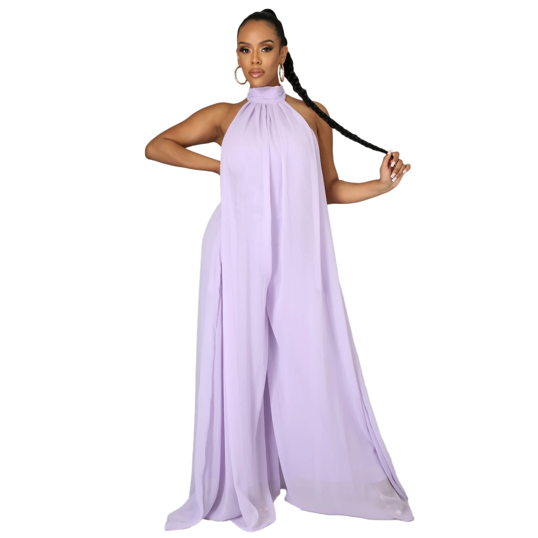 Casual Chiffon Loose Backless Women s Jumpsuit Purple - Shop at LoveMi