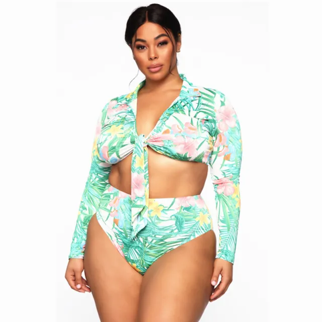Singularity New Bikini European and American Large Size Swimsuit Long Sleeve High Waist Fat Lady Swimsuit As Shown Xl - Shop at LoveMi