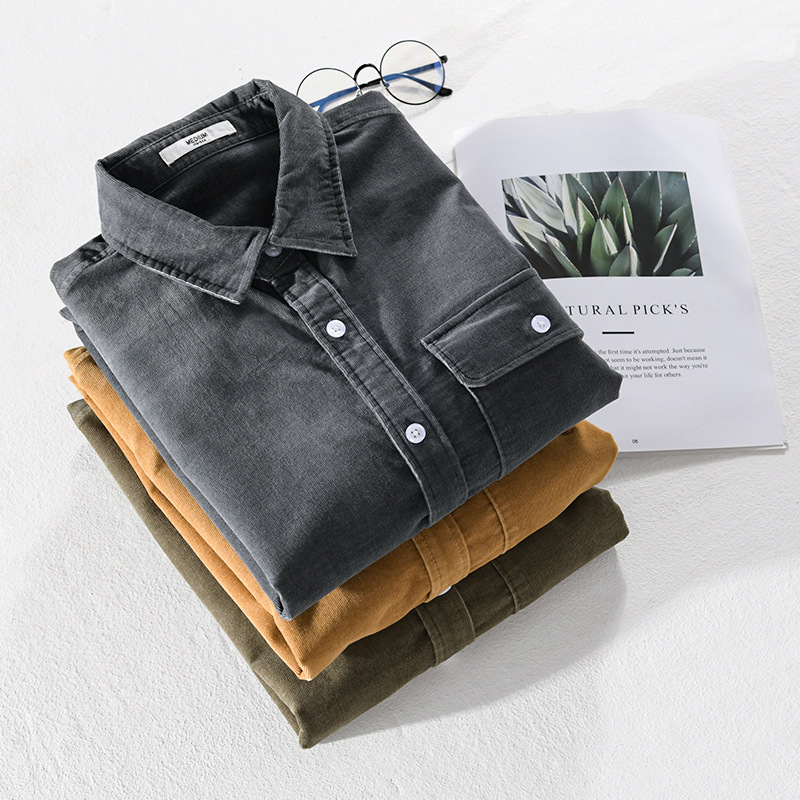 Men's Corduroy Long-sleeved Shirt Japanese Style