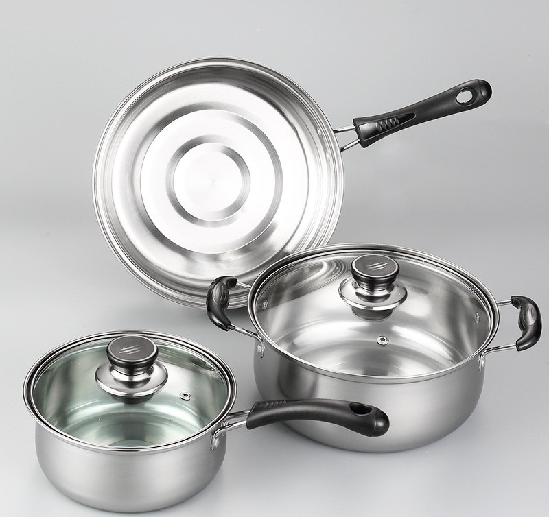 Stainless Steel Kitchenware Set Three-piece Pot Soup Pot Wok Kitchen Gift Gift C
