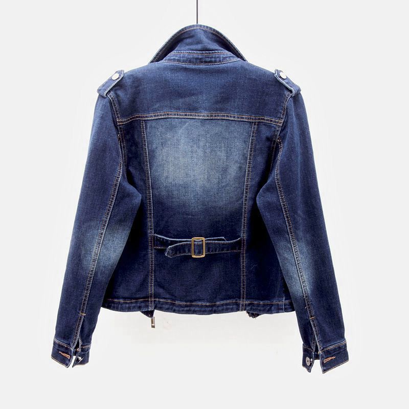 Autumn New Suit Collar Motorcycle Denim Jacket Looks Thin And Versatile Top