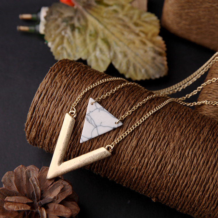 Turquoise Geometric Pendant Double-Layer Necklace Can Be Detached And Simple