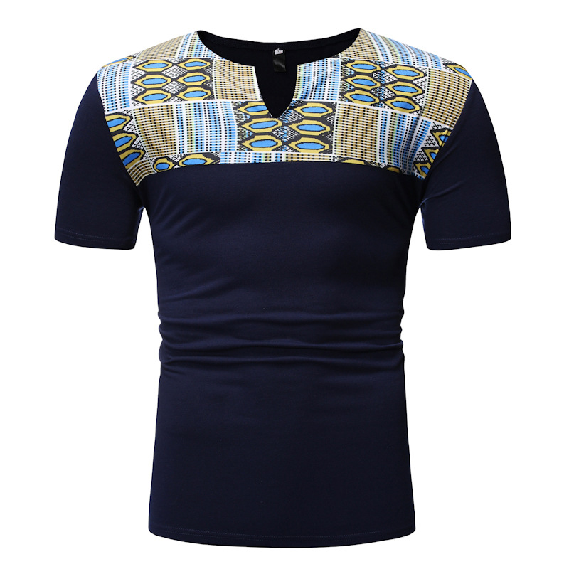 New Men's European Style Ethnic Style Stitching Long-sleeved T-shirt