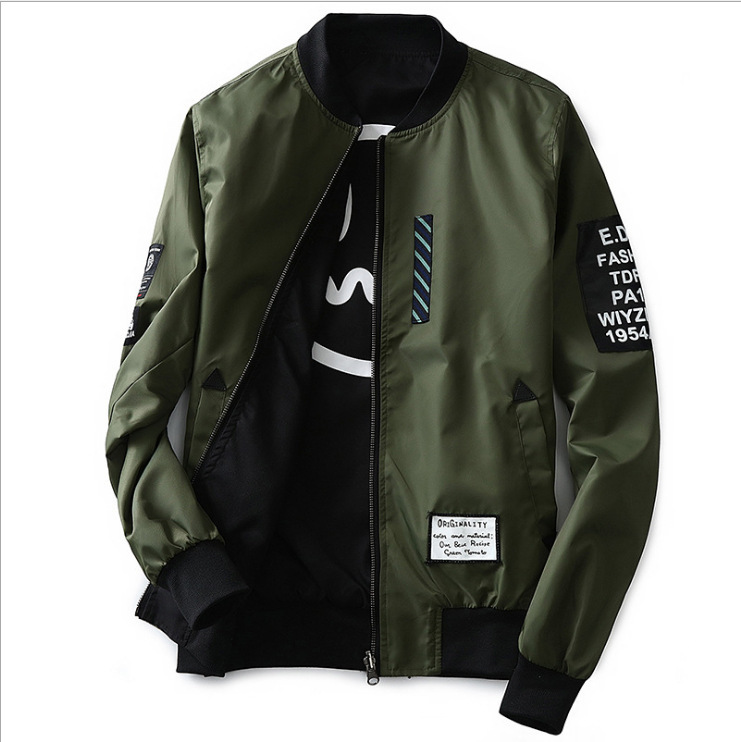 Baseball Collar Embroidered Letters Double Sided Wear Coat Jacket Men's