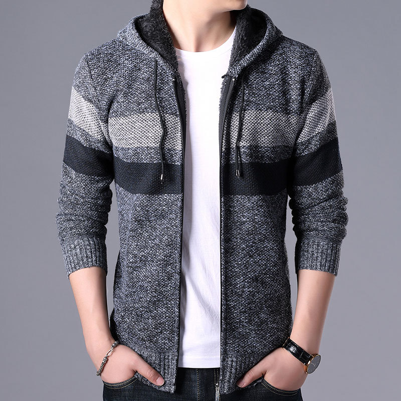 Cardigan Zipper With Hood Thickened Plus Velvet