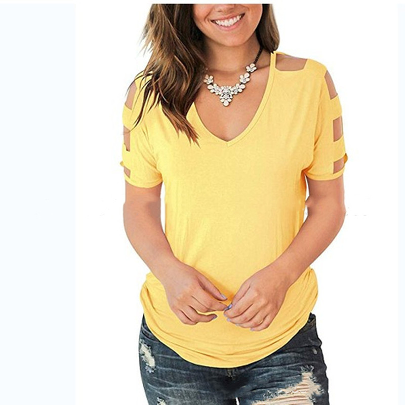 Women's Short Sleeve Frosty Top Deep V T-Shirt