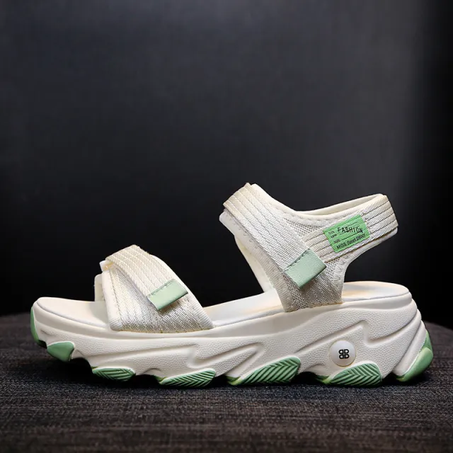 New Color Matching Lightweight Sandals Velcro Canvas Straps Student Girls Green - Shop at LoveMi