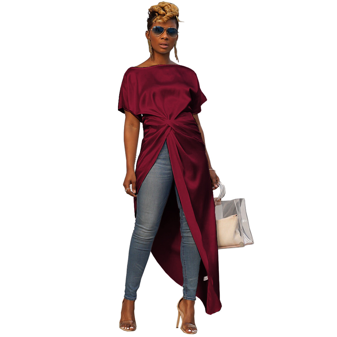 Sexy Dress With Short Front And Long Slit Neckline