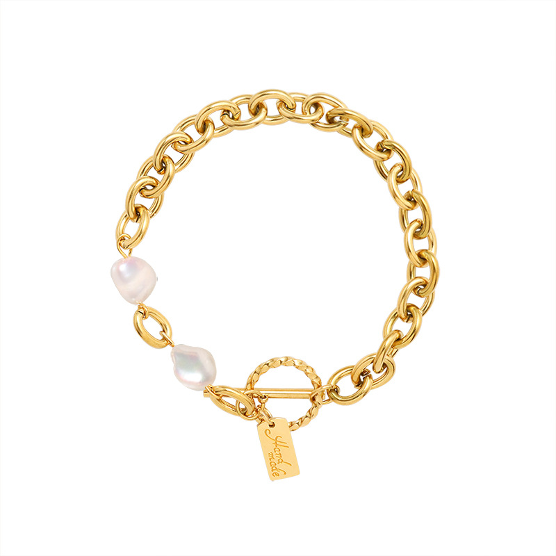 Irregular Freshwater Pearl Titanium Steel Bracelet
