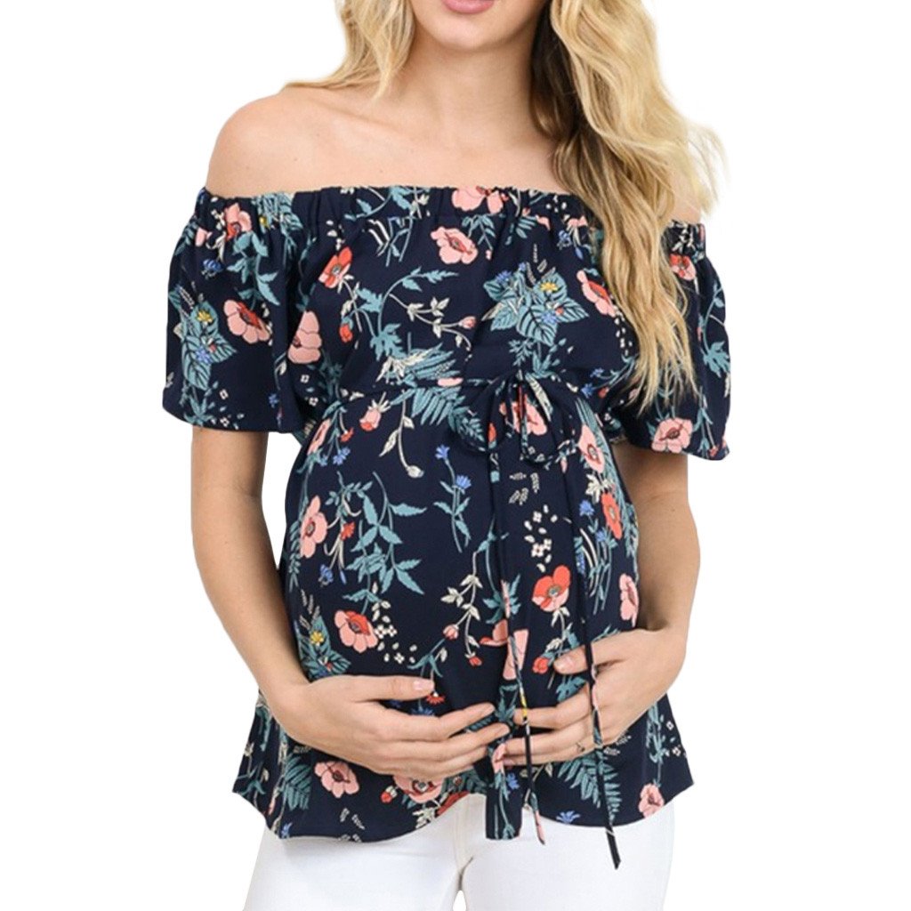 Women's Short Sleeve Tops Breastfeeding Off Shoulder T-Shir