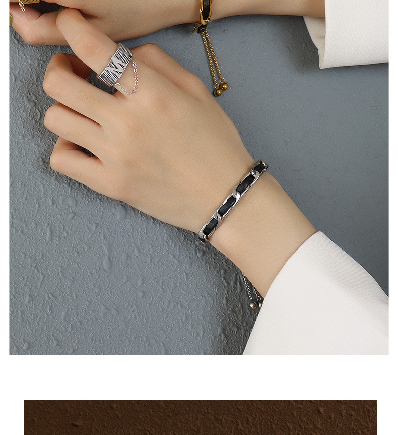 NK Chain Leather Rope Slide Bead Pull Buckle Adjustment Bracelet