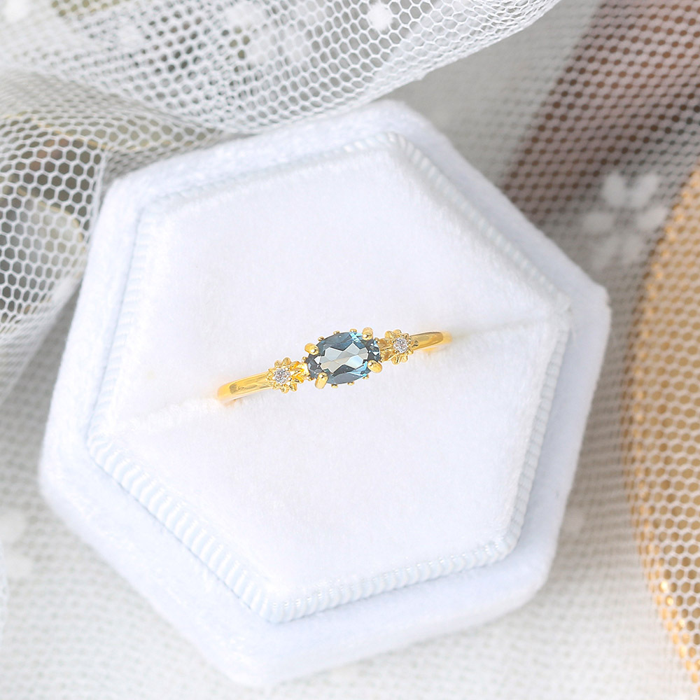 S925 Sterling Silver Color Gem Jewelry Natural London Blue Topaz Ring Female