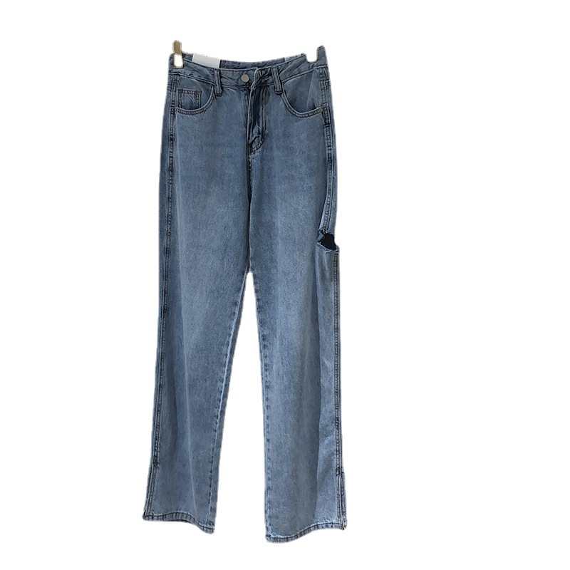 Light Blue Beggar Ripped Wide-leg Jeans