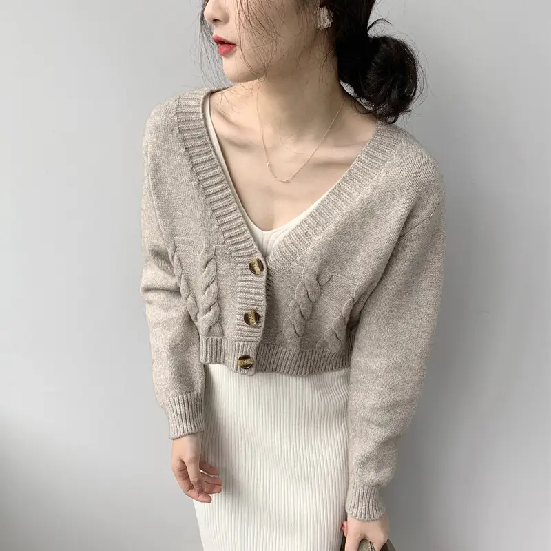 Button Knitted Cardigan Twist All-match Small Jacket