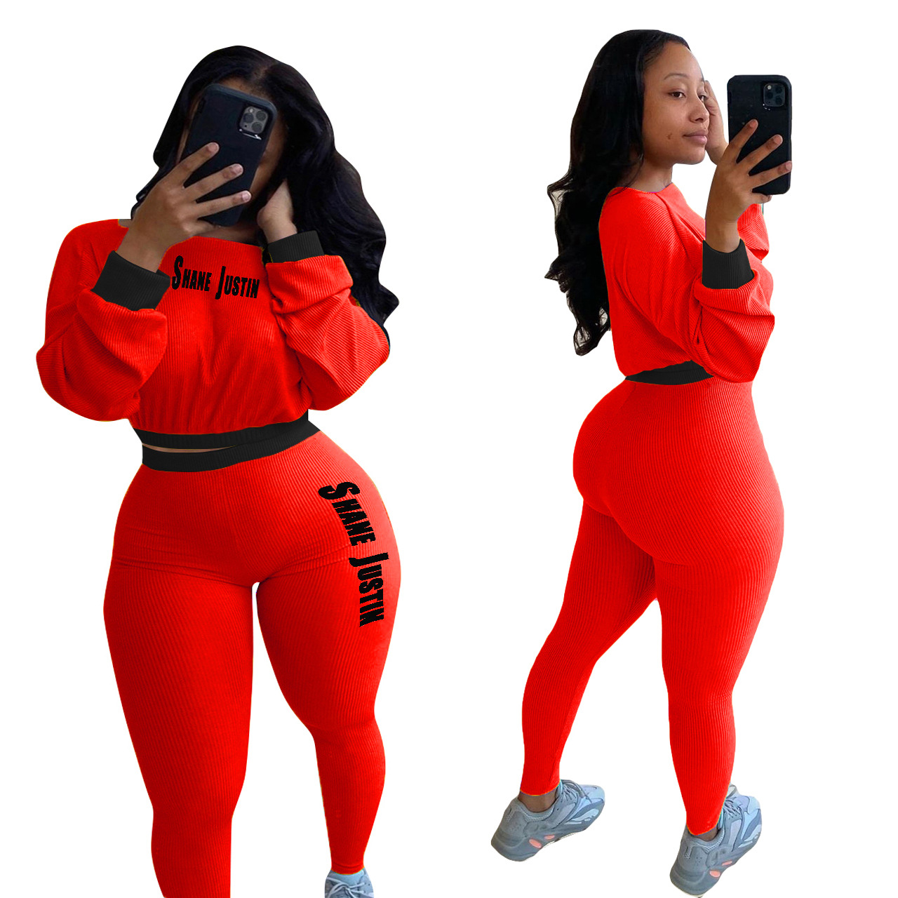 Autumn And Winter Ribbed Solid Color Letters Sports And Leisure Suit